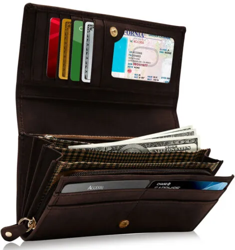 Genuine Leather Wallets For Women Floral Accordion Ladies Wallet RFID Blocking