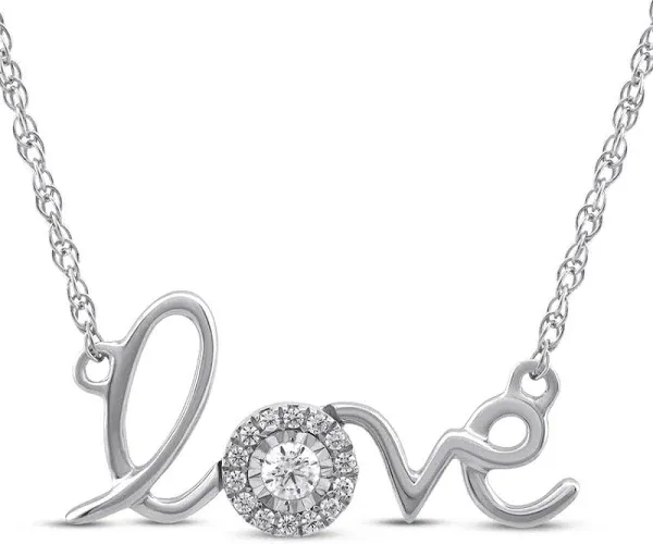 Sterling Silver Diamond Love Necklace (1/15 Ct tw)