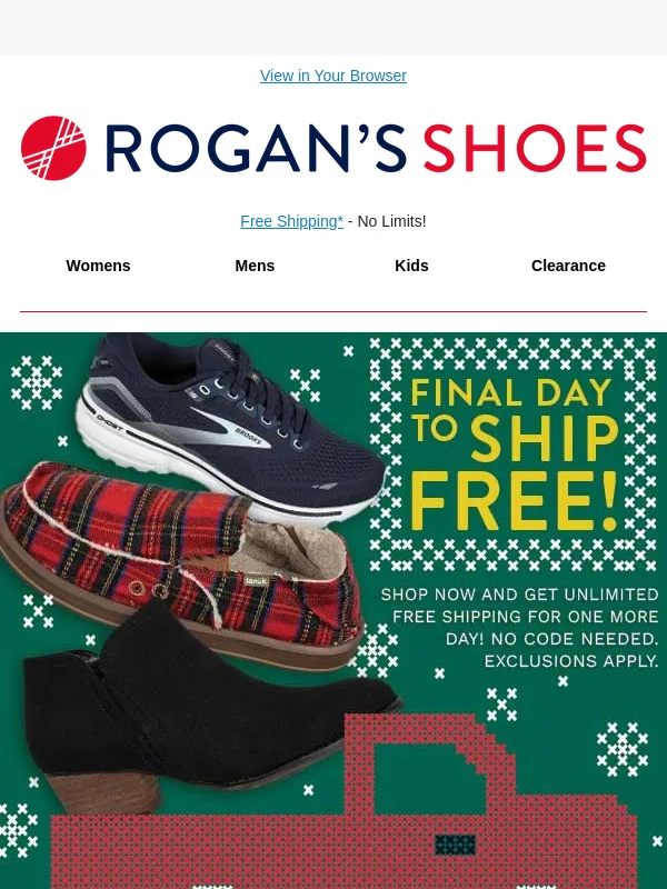Rogans Shoes - FREE Shipping ends in a few hours