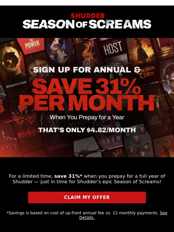 Shudder - ? Save 31%/mo for Season of Screams