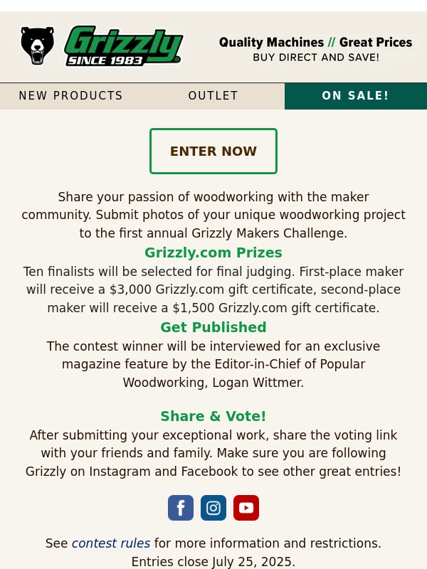 Grizzly - Enter now for a chance to win a $3000 Grizzly gift certificate