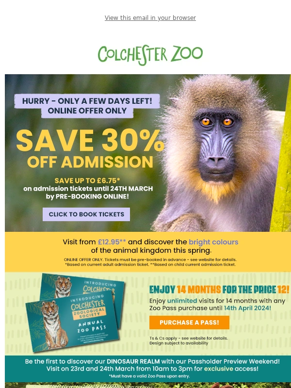 Colchester Zoo - Hurry,our spring sale ends this weekend!