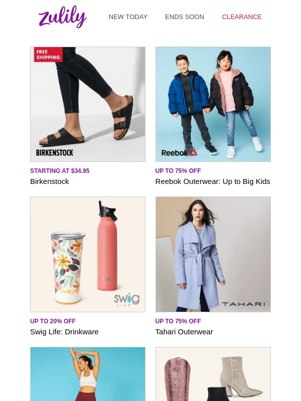 Zulily - Birkenstock | Reebok | Swig Life | Tahari