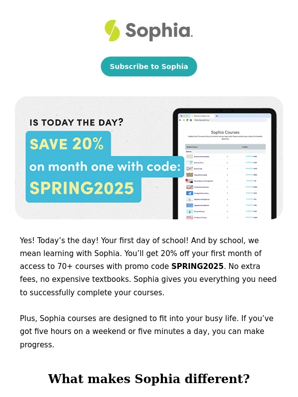 Sophia - Your next move: 20% off college-level learning