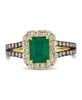 Le Vian Ladies 14K Honey Gold Emerald Halo Split Shank Ring