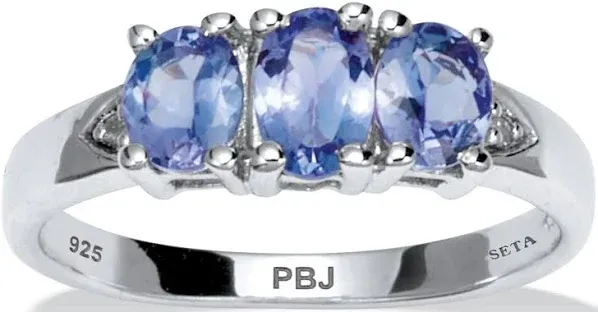 PalmBeach Jewelry Sterling Silver Genuine Purple Tanzanite 3-Stone Ring