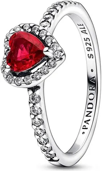 Women Pandora Elevated Red Heart Ring Sterling