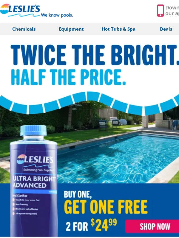 Leslies Pool - Clear pool water awaits. Shock for $9.99