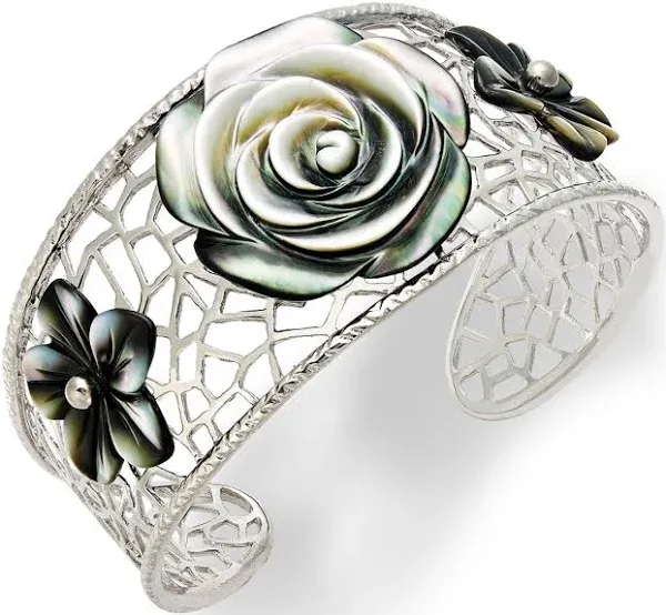 Macy's Sterling Silver Cultured Tahitian Mother of Pearl Flower Cuff Bracelet