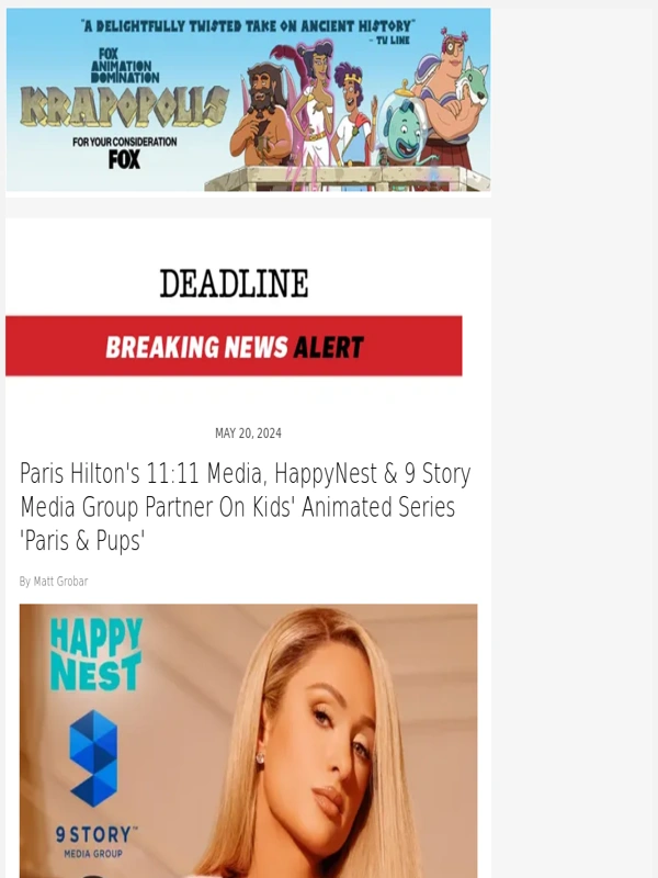 Hulu - Paris Hilton's 11:11 Media,HappyNest and 9 Story Media Group Partner On Kids' Animated Series 'Paris and Pups'