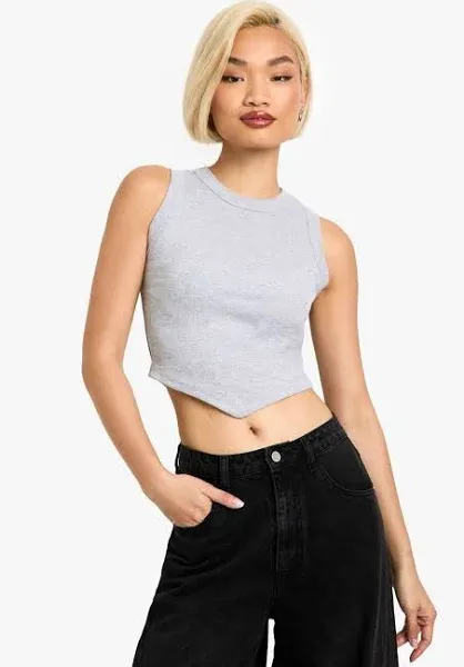 boohoo Thick Binding V Hem Rib Tank Top