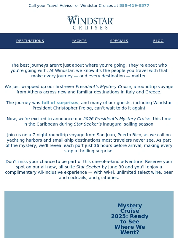 Windstar Cruises - Our Next Mystery Cruise Is Open! Guess Where It’ll Be…