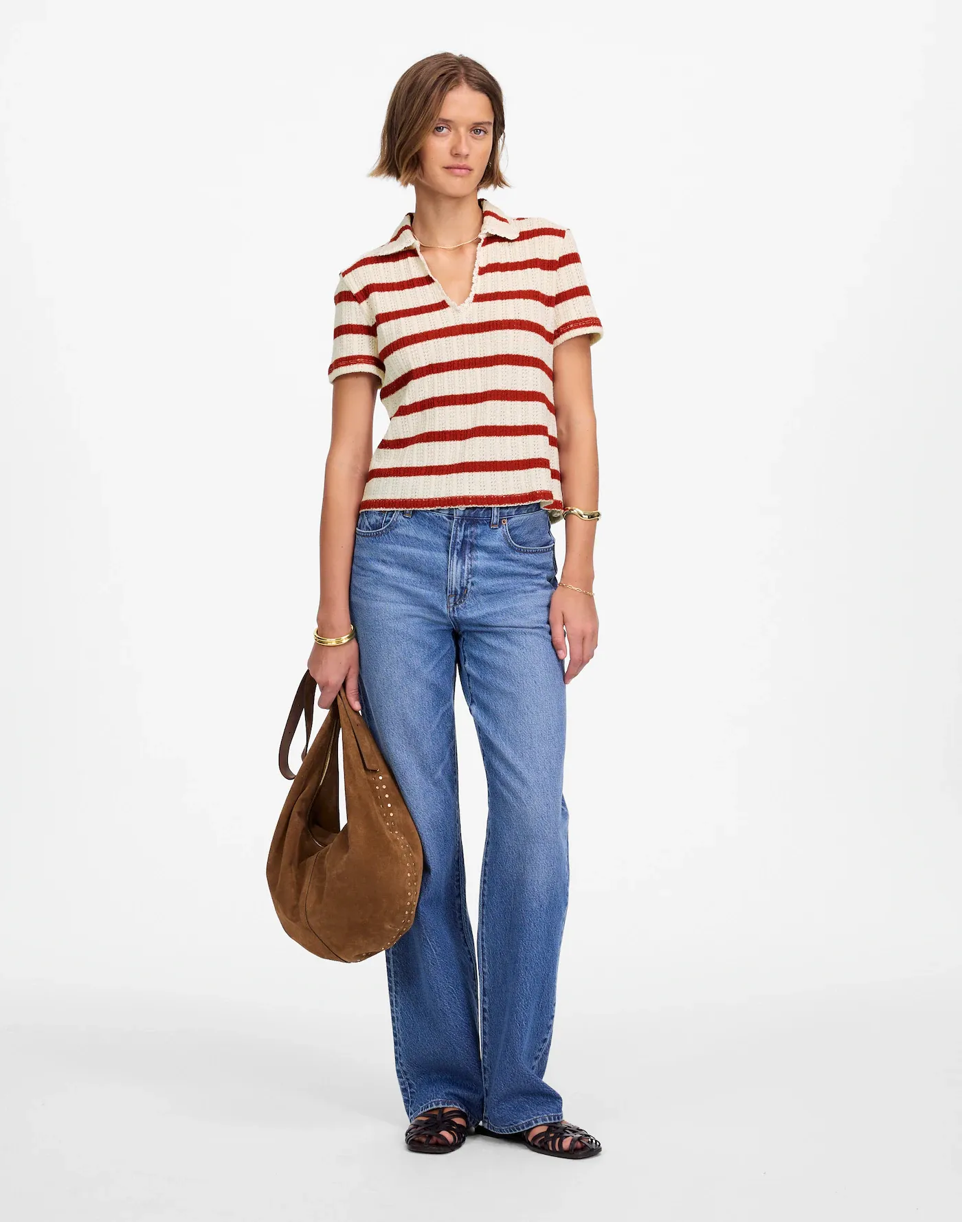 Madewell Crochet-Knit V-Neck Sweater Tee