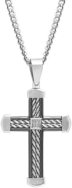 Men's Diamond Accent Stainless Steel Two-Tone Cross Pendant
