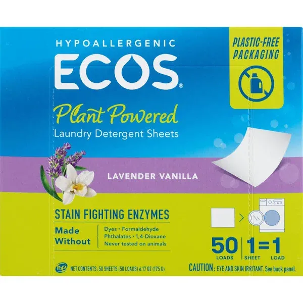 ECOS Laundry Detergent Sheets Lavender Vanilla 50 ct