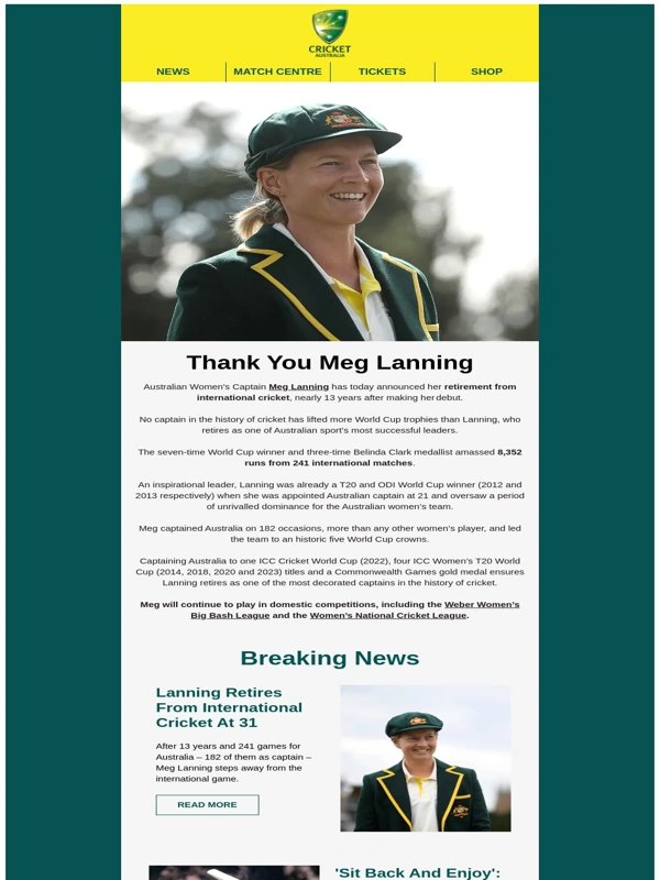 Cricket - Thank You Meg Lanning