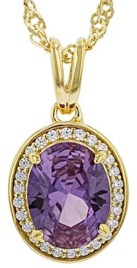 18K Yellow Gold Over Sterling Silver Cubic Zirconia Pendant with Chain