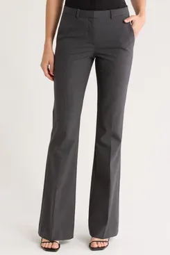 Theory Demitria Wool-Blend Flared Pants - Charcoal Grey