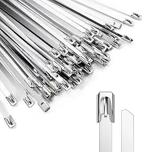 100-Piece 304 Stainless Steel Metal Zip Ties