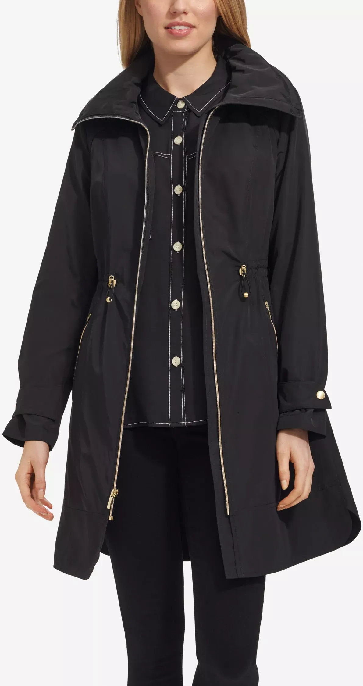 Cole Haan Women's Packable Rain Jacket - Black Size XS Water-Resistant - Size: XS