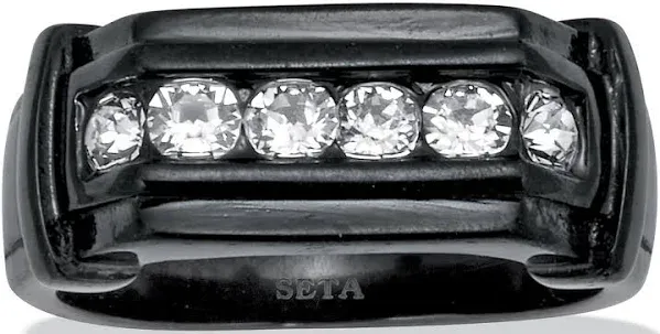 PalmBeach Jewelry Men's Round Crystal Ion-Plated Stainless Steel Ring