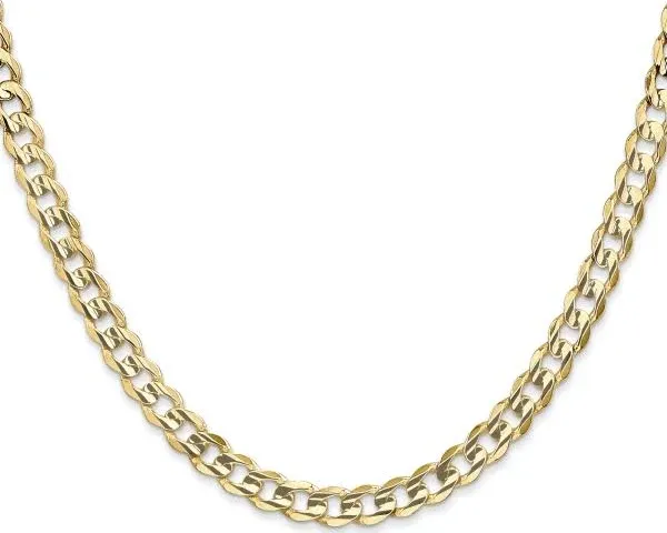 10K Solid Yellow Gold Concave Curb Link Chain Necklace