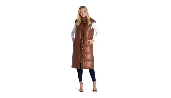 Avec Les Filles Faux Leather Maxi Puffer Vest for Women