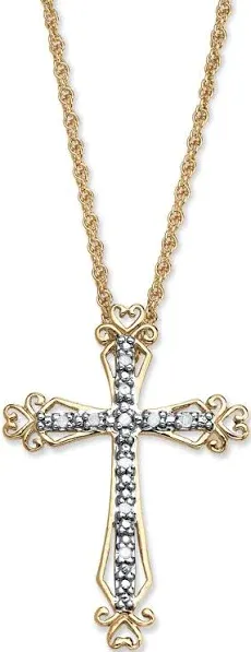 PalmBeach Jewelry 18K Gold-Plated Sterling Silver Diamond Cross Pendant Necklace