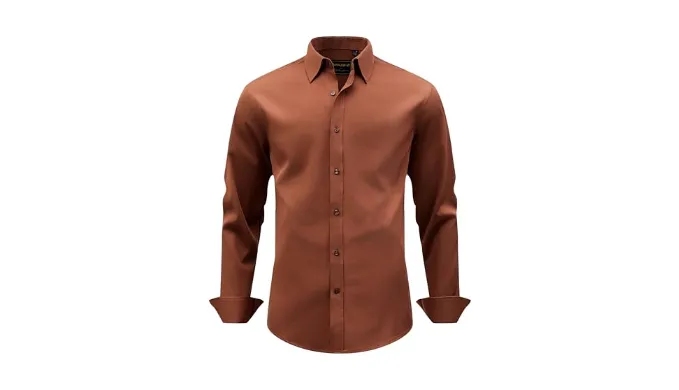 Simmashah Mens Dress Shirts Stretch Wrinkle Free Formal Long Sleeve Shirts Business Casual Button Down Shirt 2-189 Brown XL