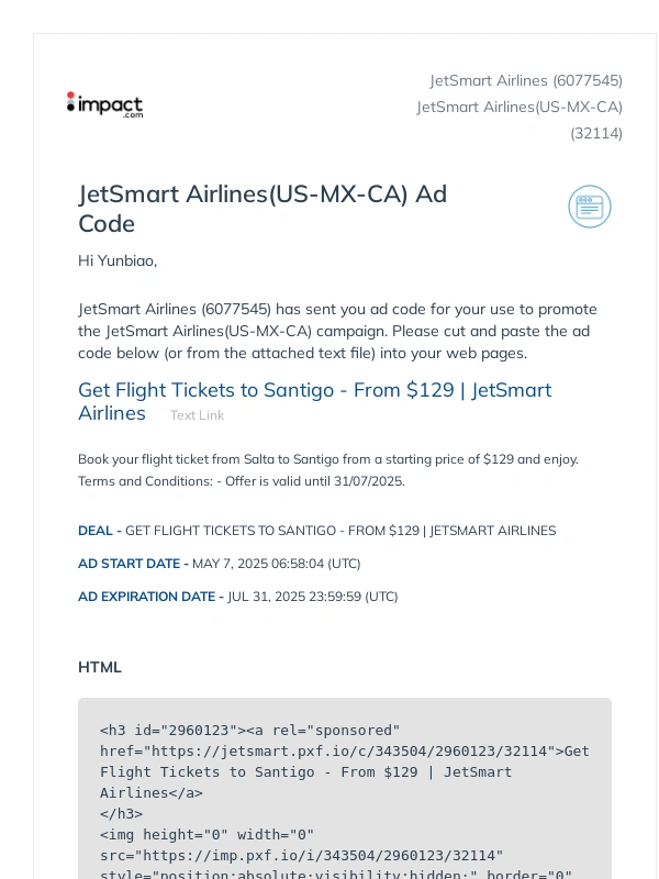 JetSMART - Fwd: JetSmart Airlines(US-MX-CA) Ad Code