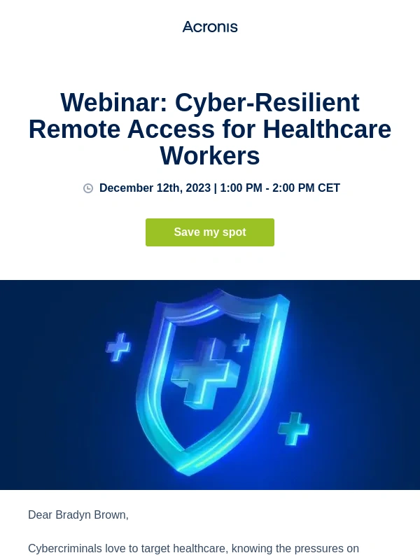 Acronis - Get your remote healthcare workers back online from any outage in minutes
