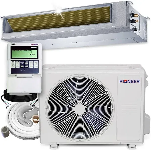 Pioneer 18,000 BTU 20 SEER2 Ceiling Concealed Ducted Mini- Split Air Conditioner Heat