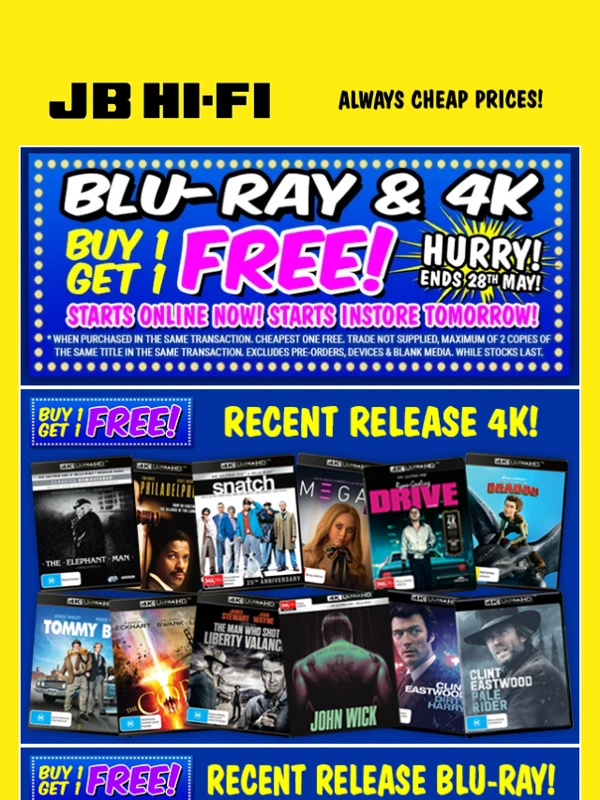JB HI-FI - Buy 1 Get 1 Free on Blu-Ray & 4K!