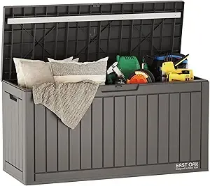 EAST OAK Outdoor Storage Box, 60 Gallon Deck Box Indoor and Outdoor Use, Waterproof Resin Storage Bin for Patio Cushions, Gardening Tools, Lockable, UV Resistant, Grey
