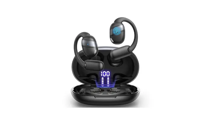 Open Ear Headphones Earbuds Wireless, 5.4 Bluetooth Ear Buds with Digital Display, Ultra-Comfort, Clear Calls, Powerful Sound, 50H Playtime, IPX4 Waterproof Sports Earphones for Running & Workouts