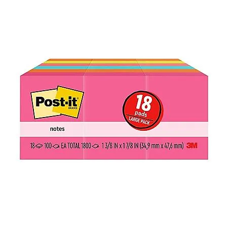 18-Pack 100-Sheet 1 3/8" x 1 7/8" Post-it Sticky Notes (Poptimistic) $6.17 (free store pickup) Staples