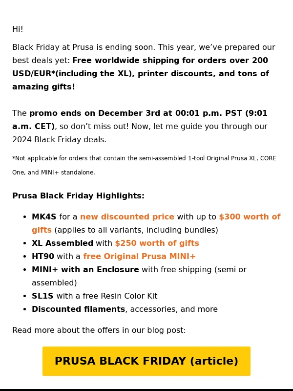 Prusa3D - Prusa Black Friday Ends Soon