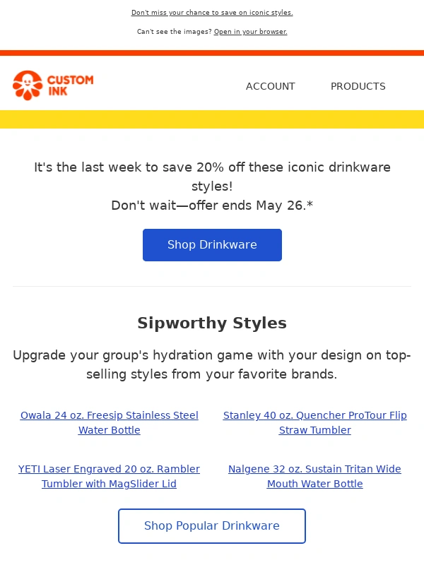 Customink - 20% off custom drinkware ends soon