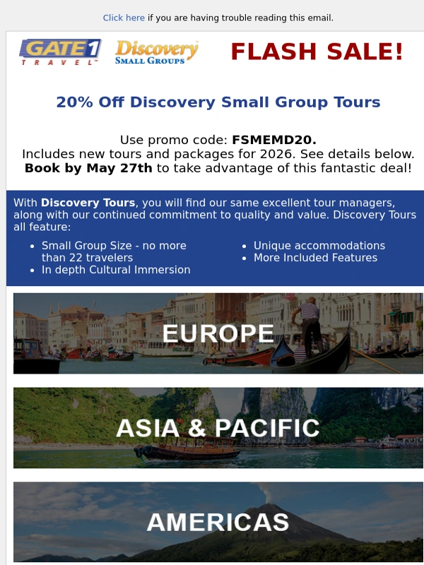 Gate 1 Travel - Memorial Day Sale | 20% off Discovery Small Group Tours