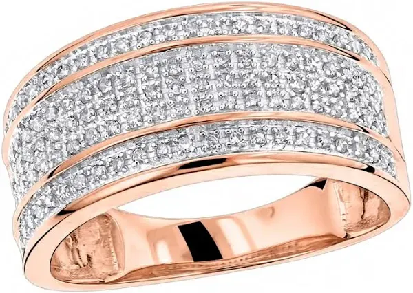 ItsHot Unique Wedding Bands 10K Gold 5 Row Diamond Ring for Men