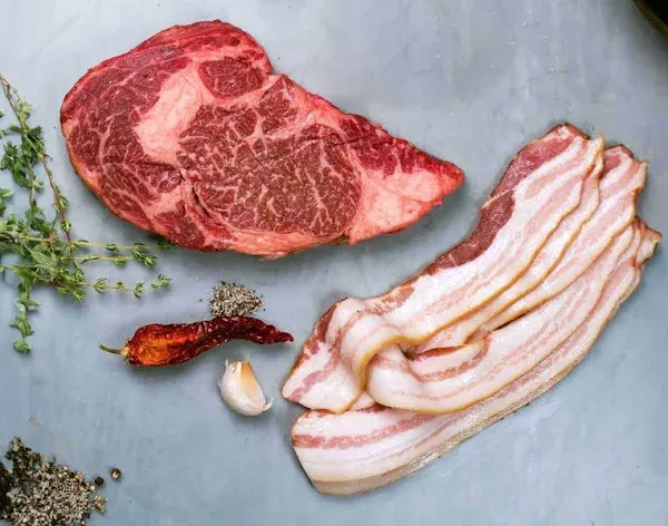 Heritage Foods Wagyu Ribeye Steaks and Heritage Bacon