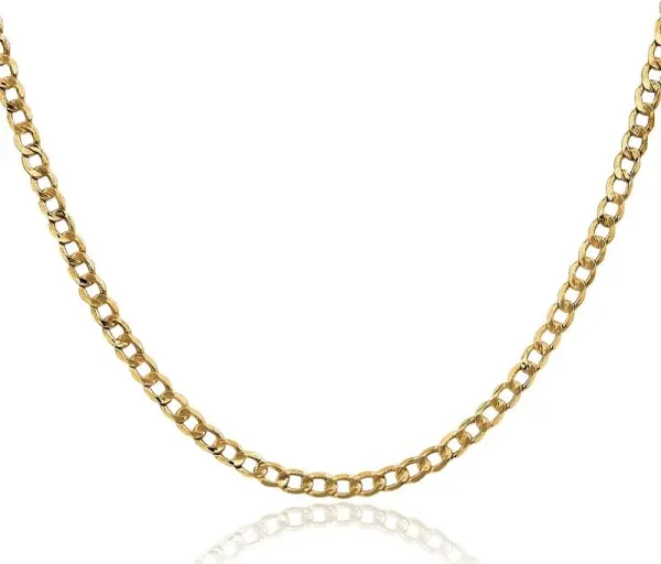 14K Solid Yellow Gold Curb Link Chain Necklace