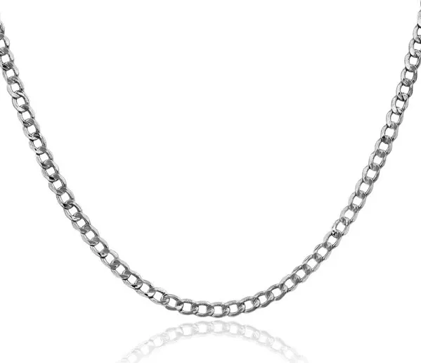 14K Solid White Gold 3.35mm Curb Link Chain Necklace