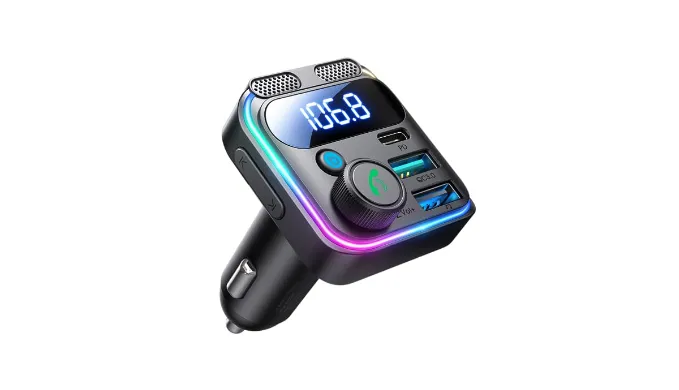 JOYROOM Bluetooth 5.3 FM Transmitter Car Adapter [Stronger Dual Mics & HiFi Deep Bass Sound] 48W PD & QC 3.0 USB C Car Charger Cigarette Lighter Adapter Hands-Free Calling Radio Support USB Drive