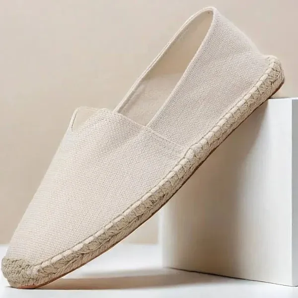 Men's Beige Canvas Espadrille Slip-On Shoes with Jute Rope Sole – Comfortable Summer Casual Footwear 2025 - $31.47