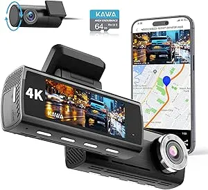 KAWA True 4K Dash Cam Front and Rear, Free 64GB Card, 2160P WiFi Dash Camera for Cars with Sony Starvis IMX415, Built-in GPS Dual Dashcam Voice Control, 3.16 IPS Screen, Night Vision, 24H Park Mode