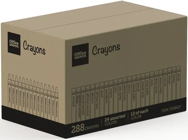 Office Depot Crayons Assorted Colors 24 Crayons Per Pack Box of 12 Packs