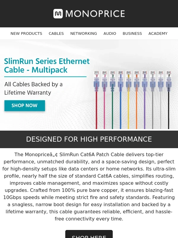 Monoprice - SlimRun Cat6A Cables For High-Performance Networks! ✅