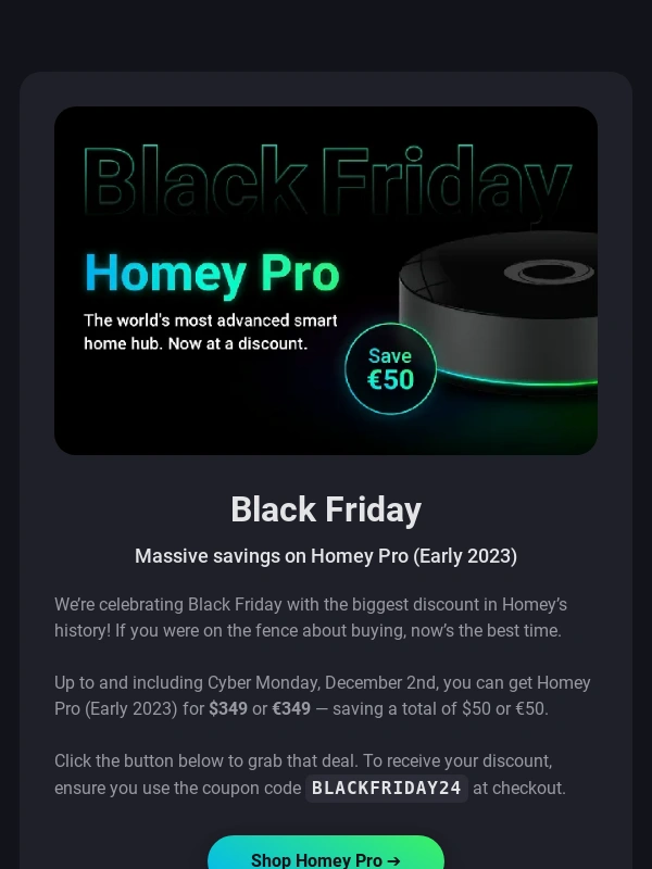 Homey - ? Black Friday • Massive savings on Homey Pro (Early 2023)