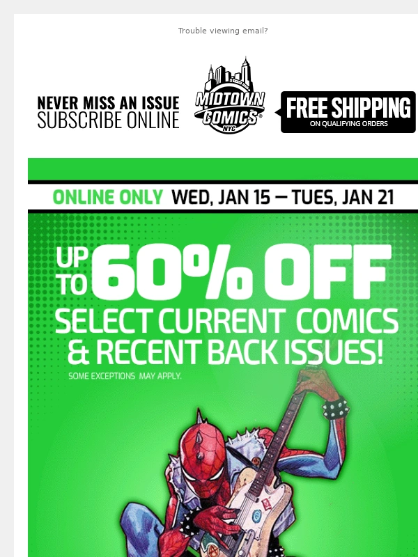 Midtown Comics - UP TO 60% OFF Select Current Comics and Recent Back Issues through Tuesday,January 21!